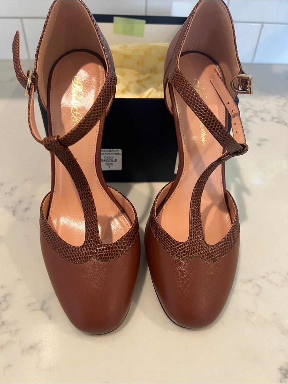 Brooks Brothers Brown T-Strap Leather Heels